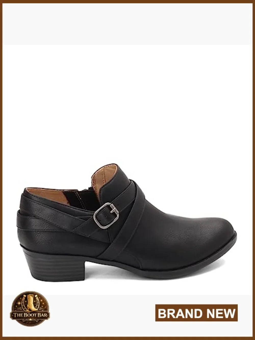 Black Ankle Booties with Block Heel, Faux Leather, Zip Closure, Work Shoes